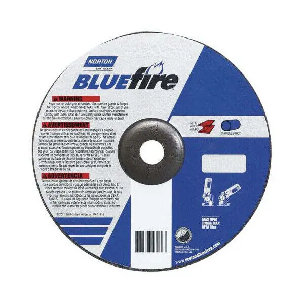 Norton 66252843213 BlueFire Type 27 Depressed Center Wheel 4-1/2 in Dia x 1/4 in THK