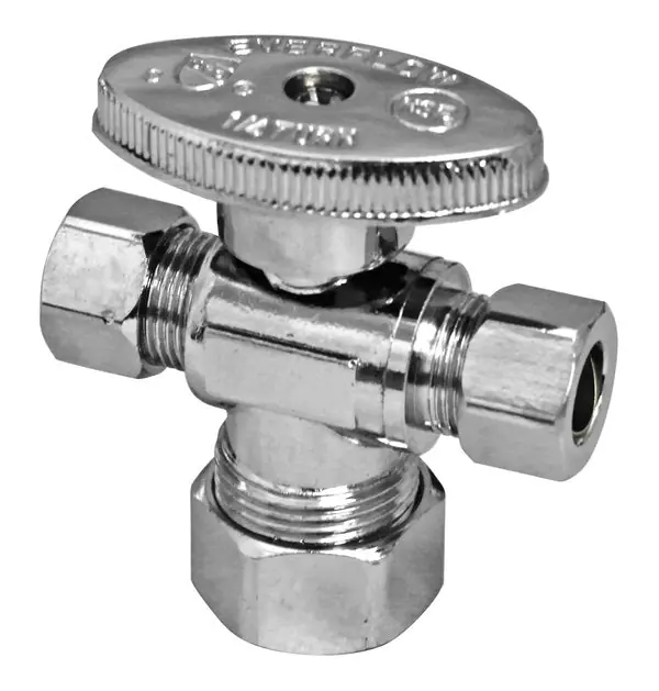 EverFlow 86358PR-NL 5/8 COMP X 3/8 COMP X 3/8 COMP 1/4 TURN DUAL OUTLET VALVE BOXED LF