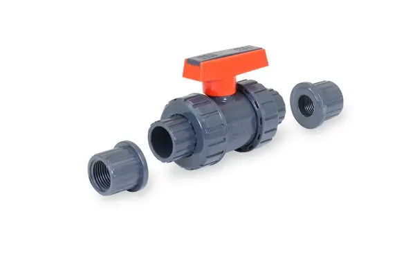 EverFlow 280TS114 Threaded Solvent PVC True Union Ball Valve Gray With Adapters