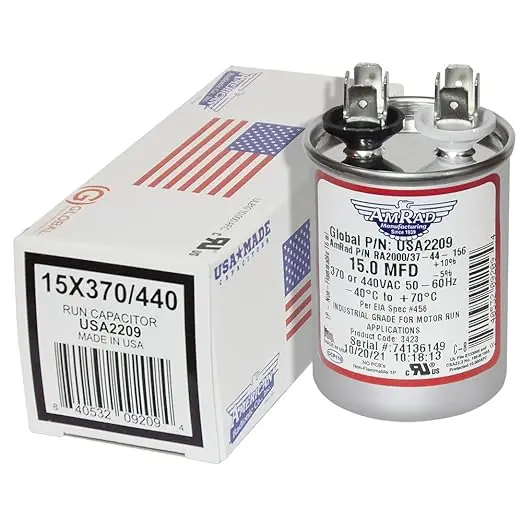 Trane CPT00453 Replacement 15 uf/Mfd 370/440 VAC AmRad Round Universal Capacitor