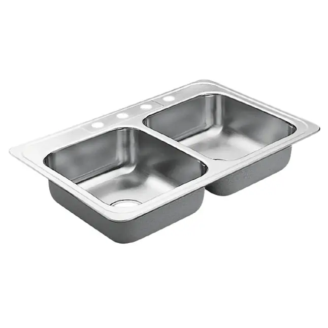 Moen 22827 Double Basin Stainless Steel Kitchen Sink 33 Inches x 22 Inches