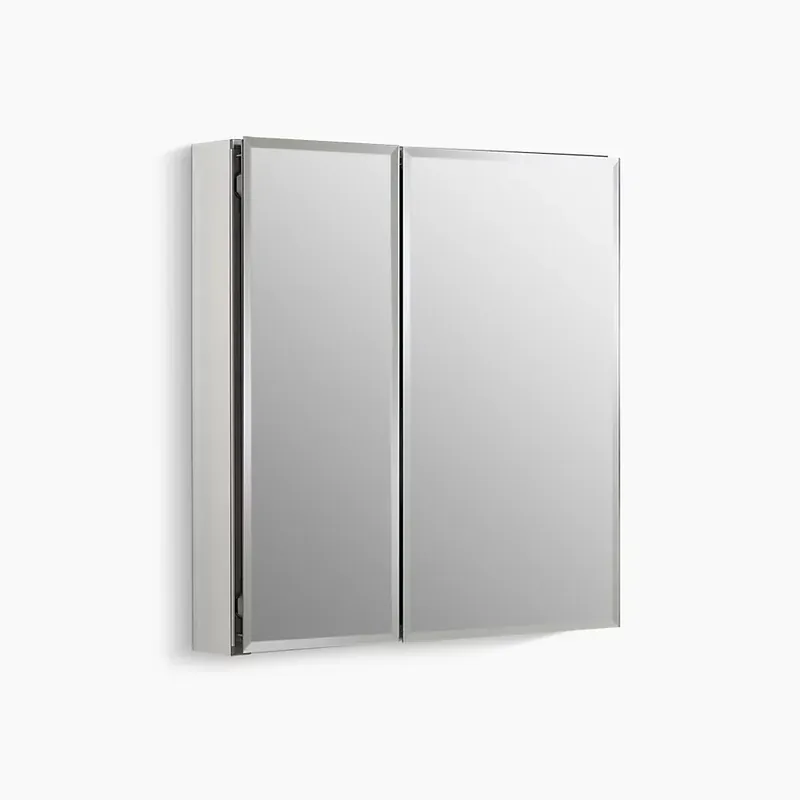 Kohler K-CB-CLC2526FS 25 inches W x 26 inches H Aluminum Two-Door Medicine Cabinet with Mirrored Doors, Beveled Edges