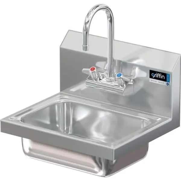 Griffin CM30.124 Wall Mount Stainless Steel 1 Compartment Commercial Hand Wash Sink with Faucet