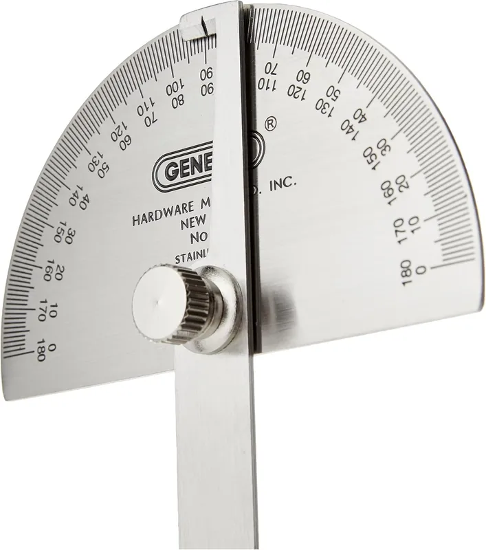 General Tools 18 Round Head Stainless Steel Angle Protractor 0 to 180 Degrees 6-Inch Arm
