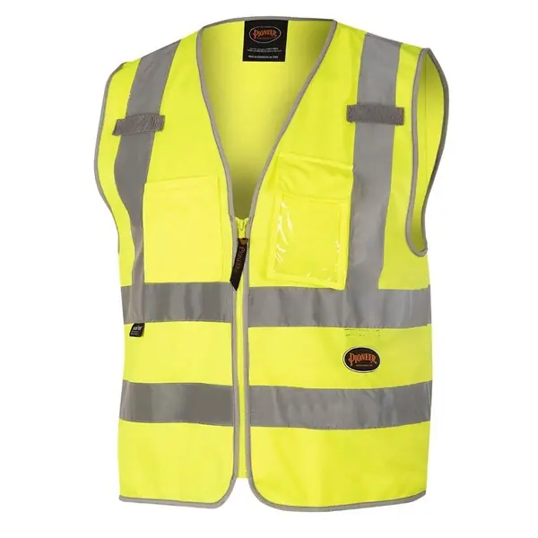 PIONEER V1025160U-M Multi-Pocket Safety Vest Hi-Vis Yellow/Green Size Medium