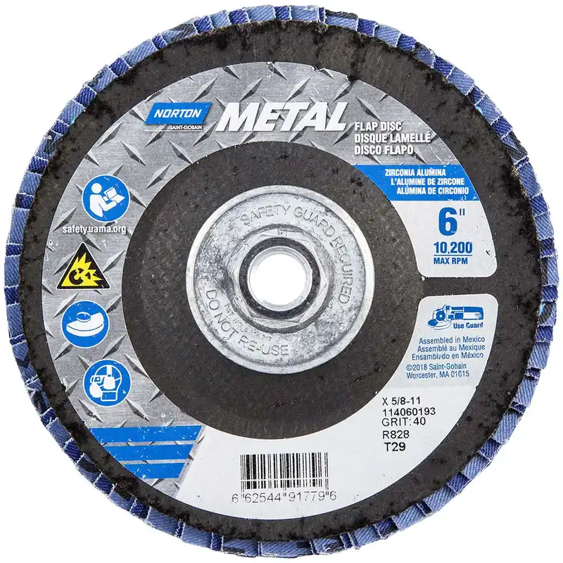 Norton 66254491779 Metal 6 Inches X 5/8 Inches - 11 P40 Grit Type 29 Flap Disc