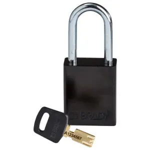 BRADY ALU-BLK-38ST-KD SafeKey Lockout Padlock Aluminum 1.5 in. Steel Shackle Keyed Different
