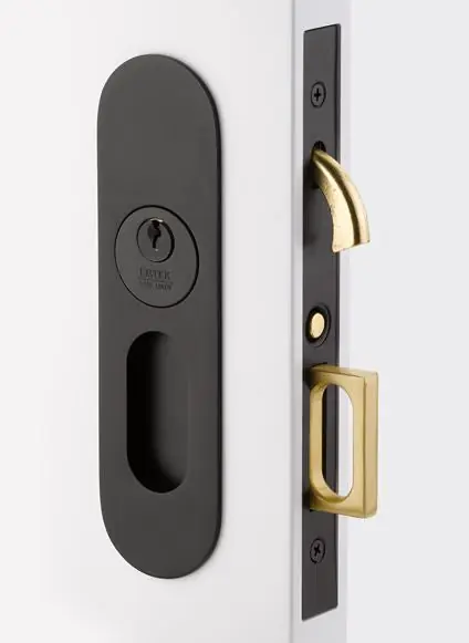 Emtek 2164us19138 Narrow Oval Pocket Door Mortise Lock Passage for 1-3/8 in. thick Doors