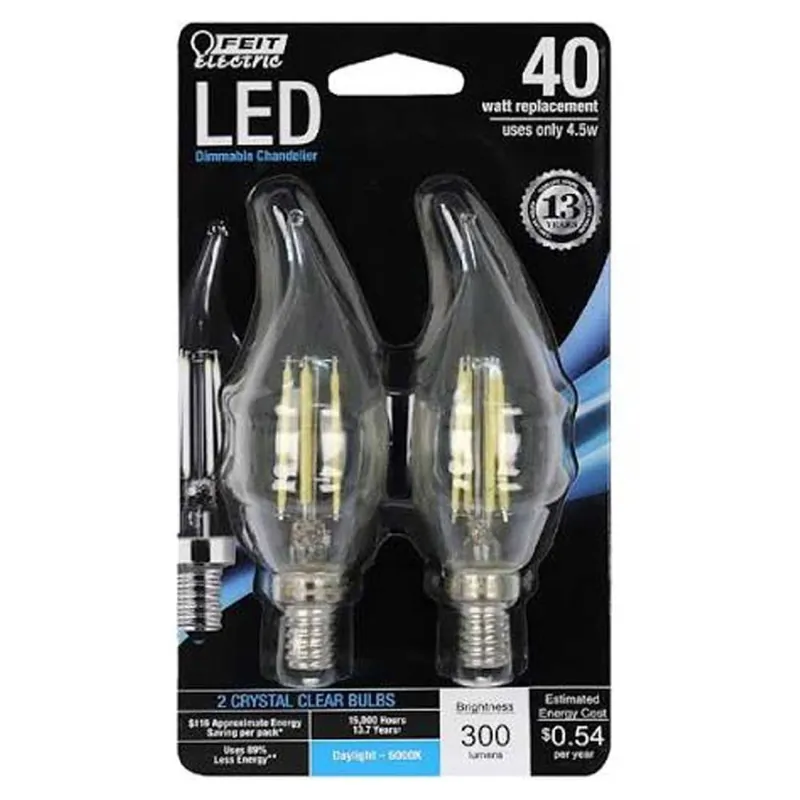 FEIT ELECTRIC BPCRC40/850/LED/2 LED Light Bulb Candelabra 40 Watt