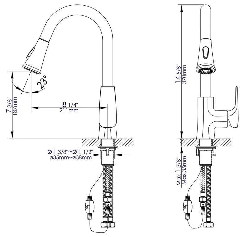 ALFI ABKF3889-PC Brand Lever Gooseneck Spout Touch Kitchen Faucet 1.8 GPM