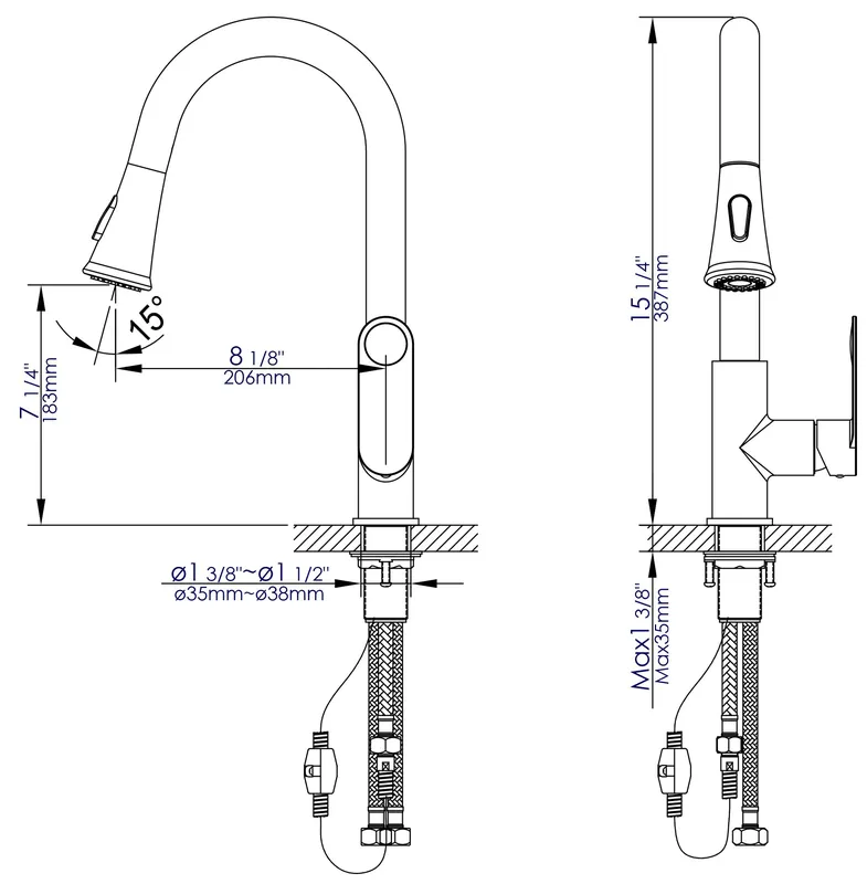 Alfi ABKF3480-BN Gooseneck Pull Down Kitchen Faucet