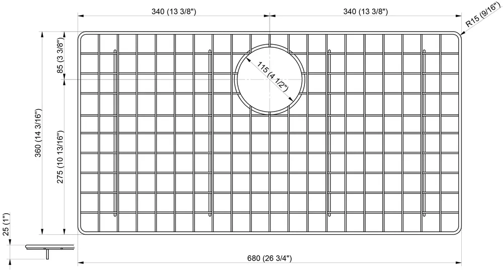 ALFI ABGR3322 GRIDS 14.17-in x 26.77-in Back center Drain Stainless steel
