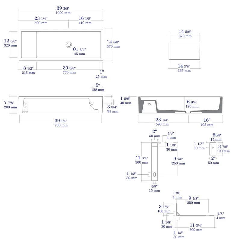 ALFI AB39TRGM Bathroom Sink 39 inches Grey Matte