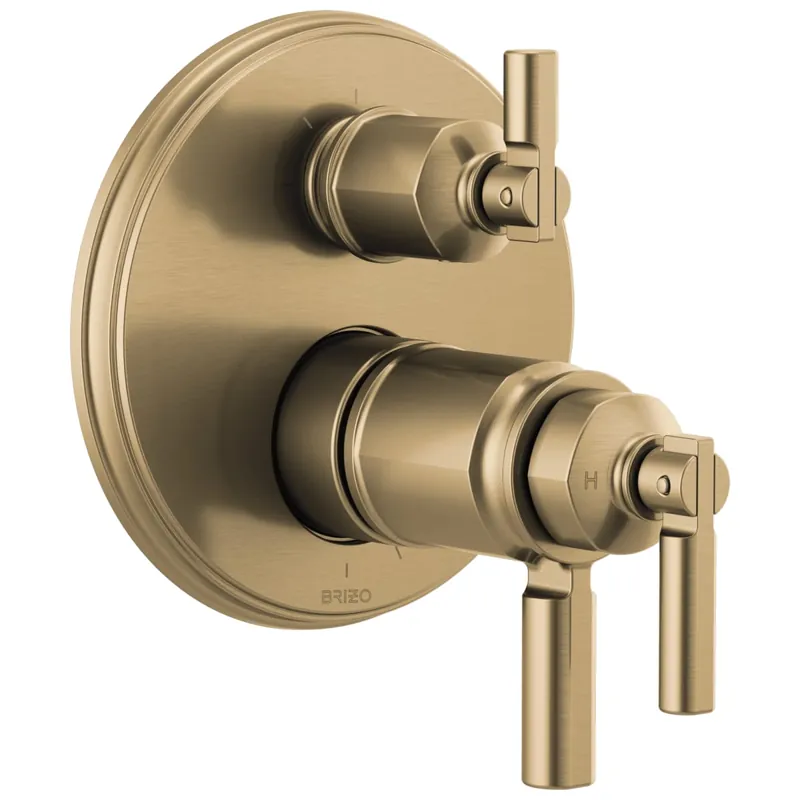 Brizo T75576-GL Invari Three Handle Thermostatic Valve Trim in Luxe Gold