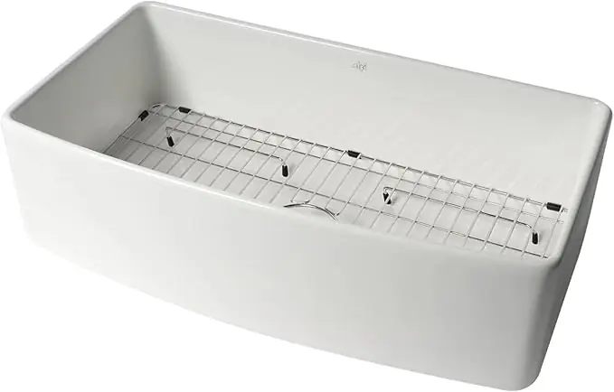 ALFI ABFC3620S-W Smooth Curved Apron Fireclay Farm Sink 36 inches x 20 inches