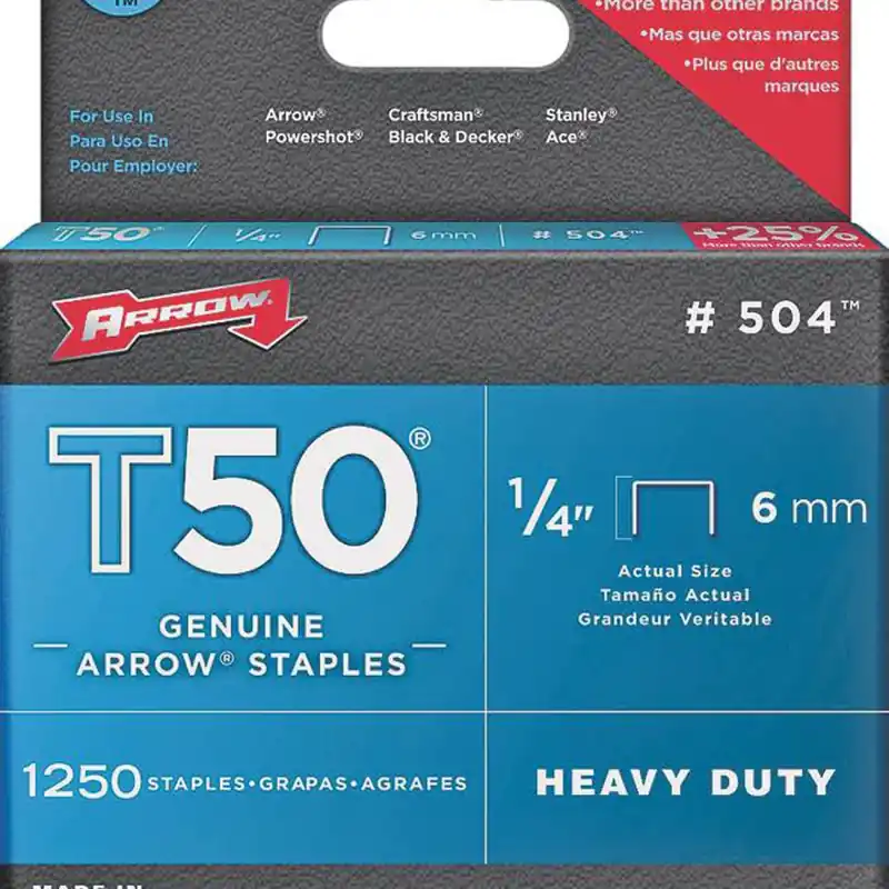 ARROW 50424/504 T50 1/4 Inches Staples, 1250 Pack