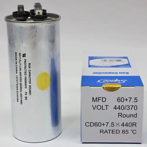 Sealed Unit Parts Supco LCD60+7.5X440R HVAC Motor Round Dual Run Capacitor 60 + 7.5 MFD 440 Volts