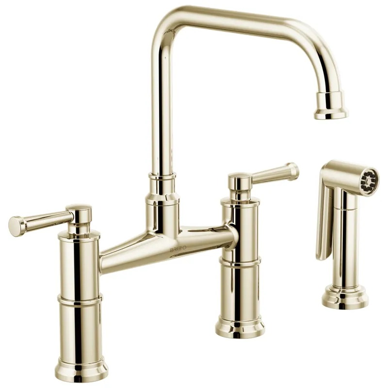 Brizo 62525LF-PN Artesso Two Handle Bridge Kitchen Faucet with Side Spray