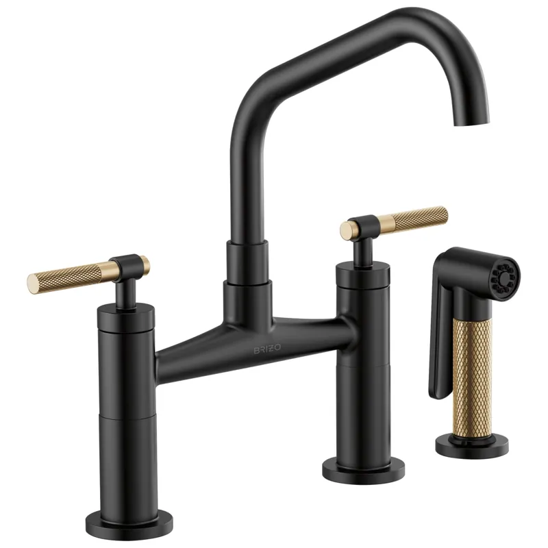 Brizo 62563LF-BLGL Litze Bridge Faucet with Angled Spout and Knurled Handle