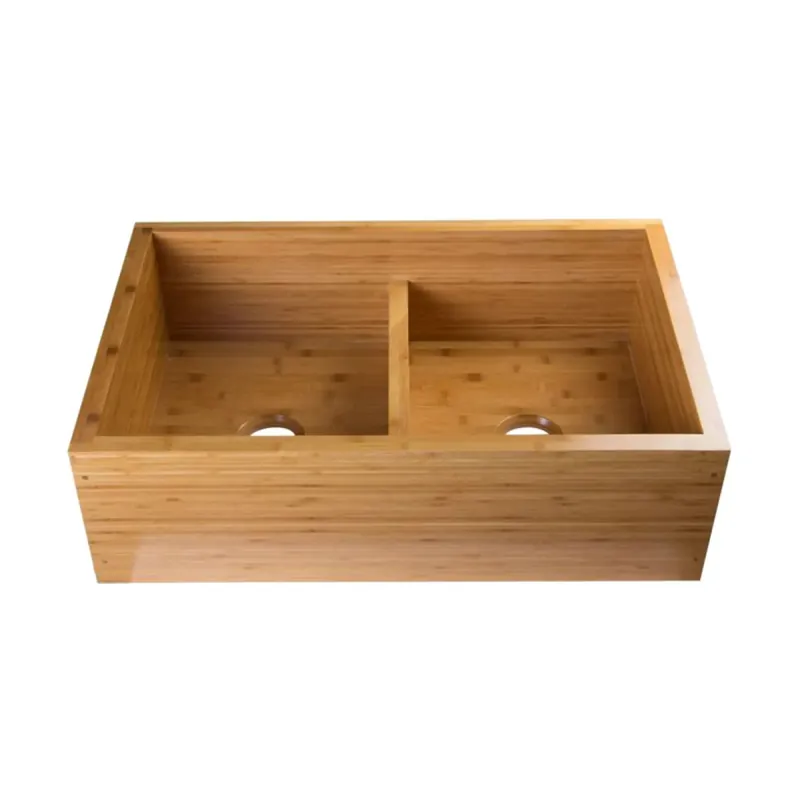 ALFI AB3321 Double Bowl Apron Front Farm Bamboo Kitchen Sink
