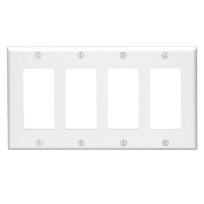Leviton 005-80412-00W Decora 4-Gang Smooth Plastic Rocker Decorator Wall Plate