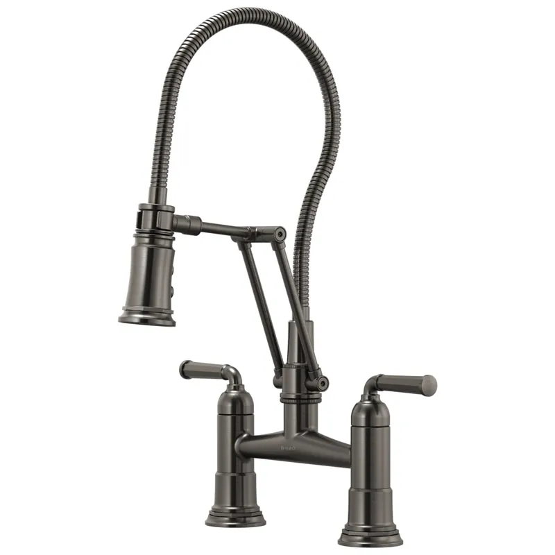 Brizo 62174LF-SL Rook Two Handle Bridge Pull Down Kitchen Faucet in Luxe Steel