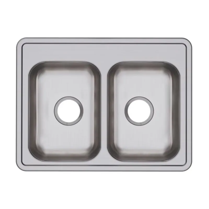 DAYTON D225190 Classic 25 x 19 in. No Hole Stainless Steel Double Bowl Drop-in Kitchen Sink
