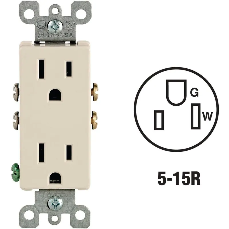 Leviton S06-05325-0TS Decora 15A Light Almond Residential Grade 5-15R Duplex Outlet