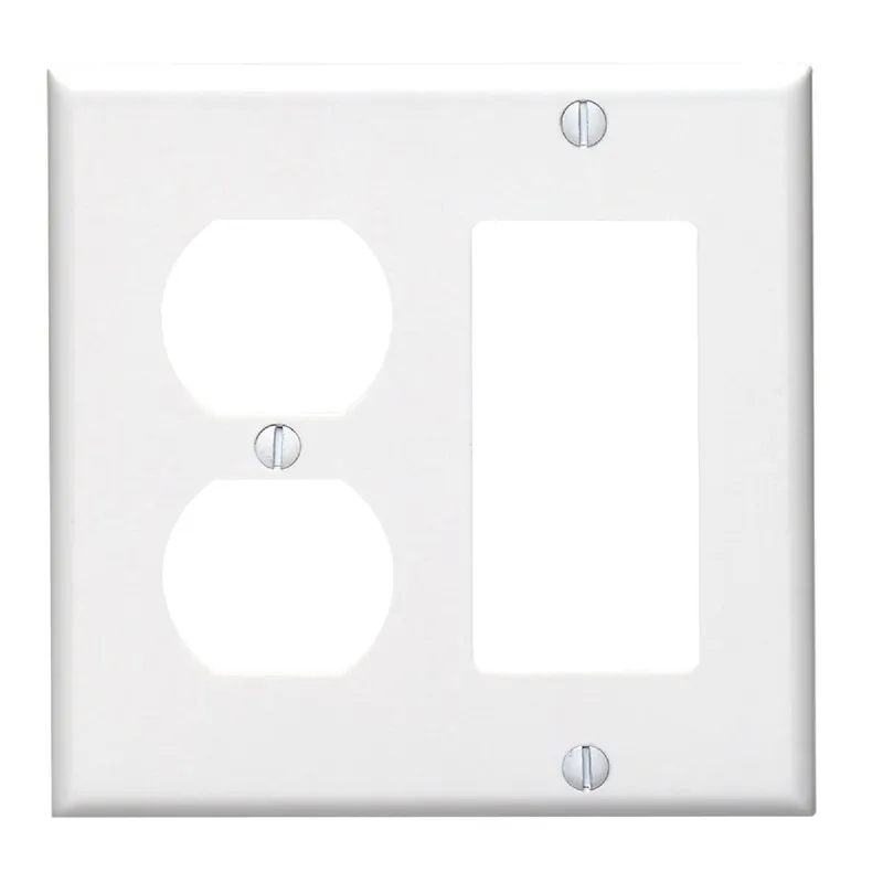 Leviton 002-80455-00W 2-Gang Smooth Plastic Single Rocker/Duplex Outlet Wall Plate