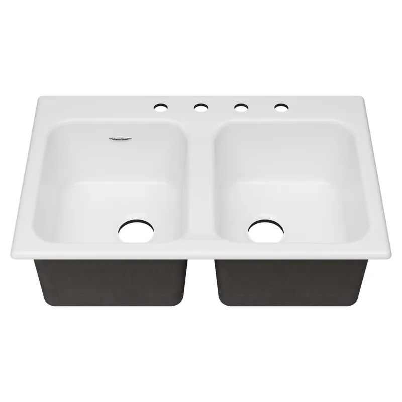 American Standard 77DB33224.308 Quince 33 x 22 inches Cast Iron 4-Hole Drop-In or Undercounter Double-Bowl Kitchen Sink