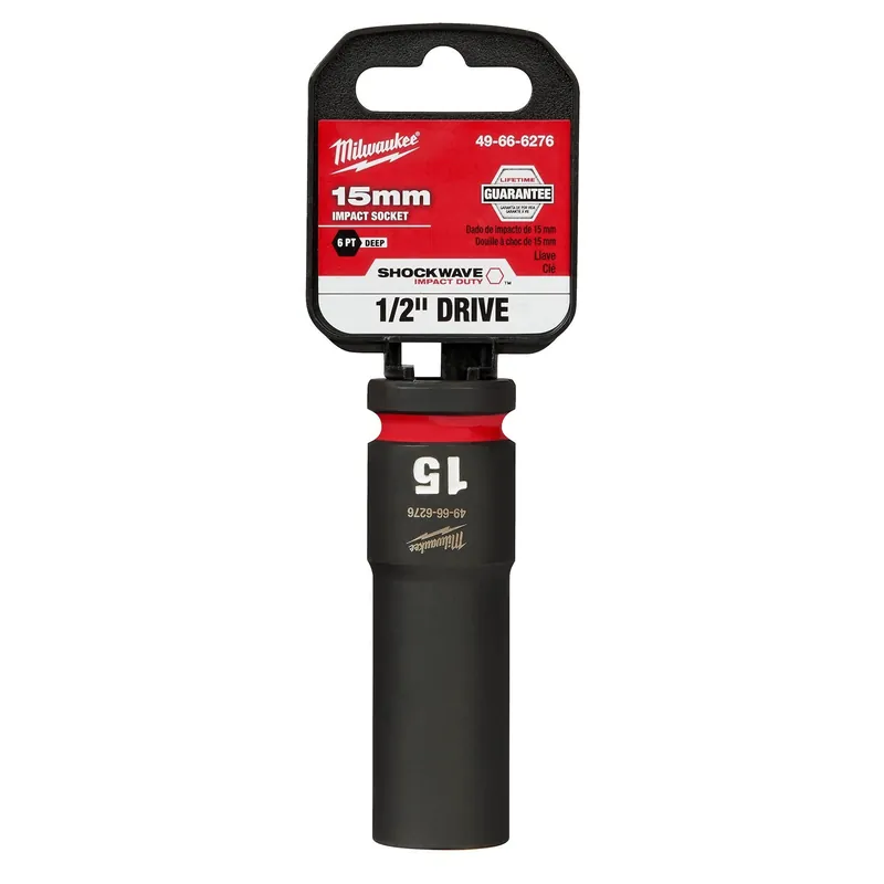 MILWAUKEE 49-66-6276 Shockwave Impact Duty 1/2 inches Drive 15mm Deep 6 Point Socket