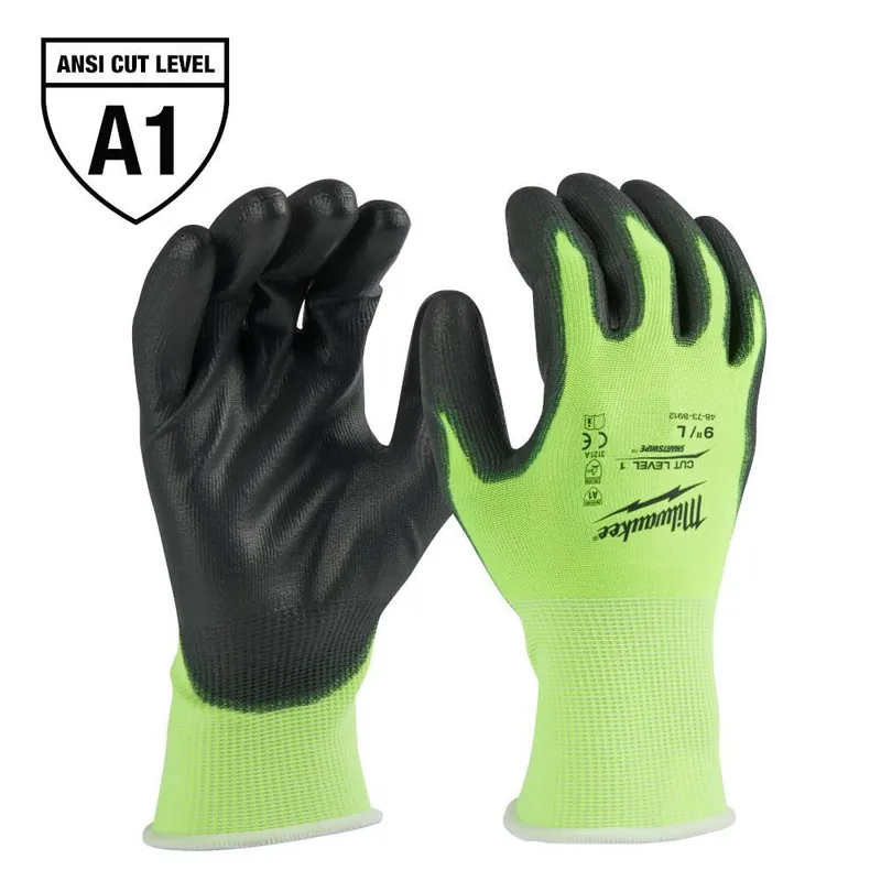 MILWAUKEE 48-73-8912 Cut 1 Hight Visibility Polyurethane Dipped Gloves (L)