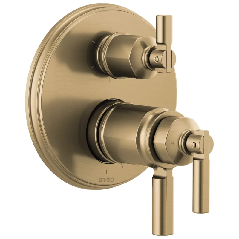 Brizo T75676-GL Invari Three Handle Thermostatic Valve Trim in Luxe Gold