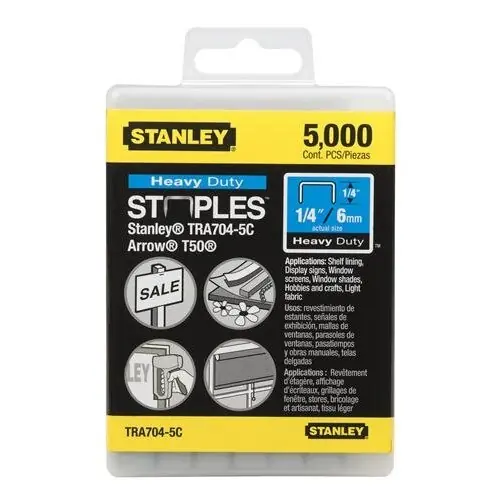 Stanley TRA704-5C Heavy Duty Narrow Crown Staples 1/4 inches 5,000 Pack