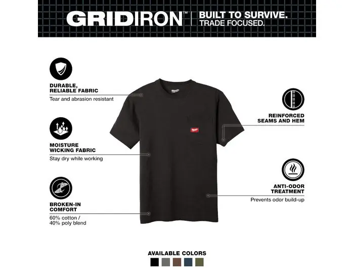 Milwaukee 605B-M GRIDIRON Men's Medium Short-Sleeve Pocket T-Shirt