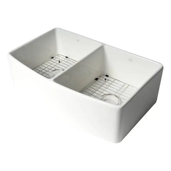 ALFI ABFC3320D-W Double Bowl Fireclay Farm Sink 33 inches