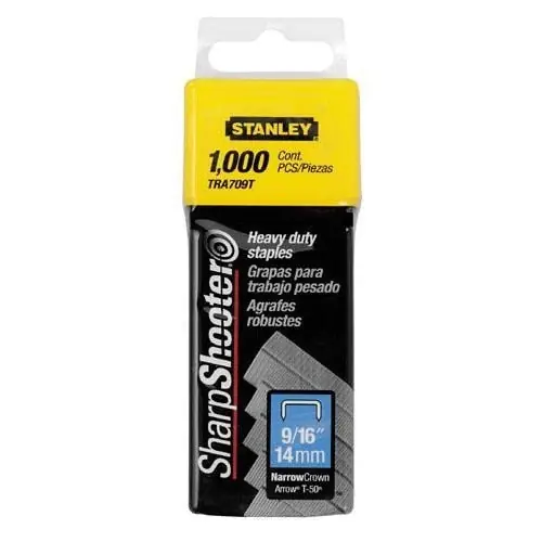 Stanley TRA709T Heavy Duty Narrow Crown Staples 9/16 inches 1,000 Pack