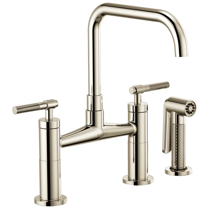 Brizo 62553LF-PN Litze Two Handle Bridge Kitchen Faucet with Side Spray