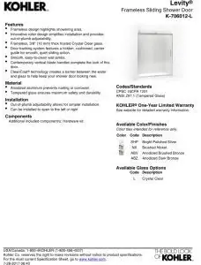 Kohler 706012-L-NX Levity Sliding Shower Door 74-in H (56-5/8 -59-5/8-in W)