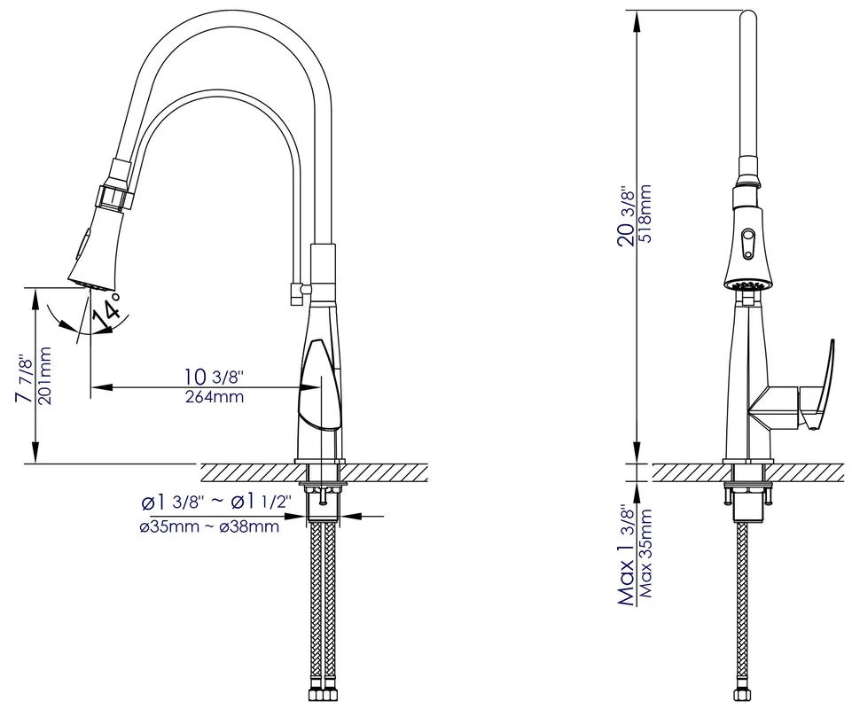 ALFI ABKF3001-PC Single Handle Deck-mount Pull-down Kitchen Faucet with Sprayer