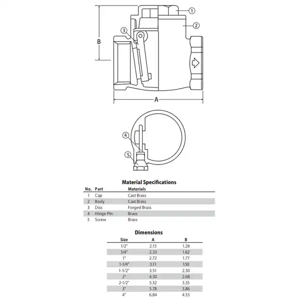Jomar 105-107 T-501 Brass Thrd Horz Swing Check Valve 1-1/2 IN
