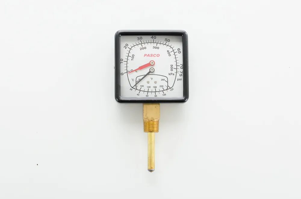 Pasco 1451 Square Dual Scale Pressure/Temperature Boiler Gauge, Steel Case