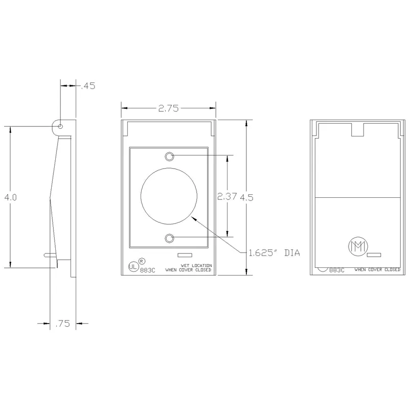 Mulberry Metal Products 30528 Self-Closing Weatherproof Electric Box Cover With 3/4 in Dia Lock Hasp, Twist-Lock Receptacle Cover, Die Cast Aluminum