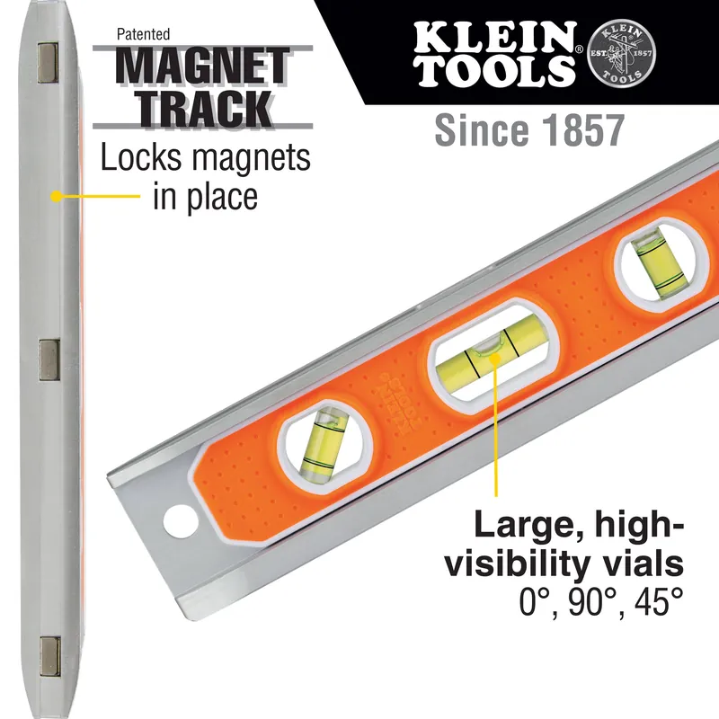 Klein Tools 935R aluminum torpedo level rare earth magnet 9-inch