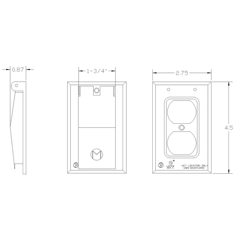 Mulberry Metal Products 30550 Electric Box Cover, Self-Closing Weatherproof, 1 Gang, Rectangle Shape, Duplex Receptacle Cover