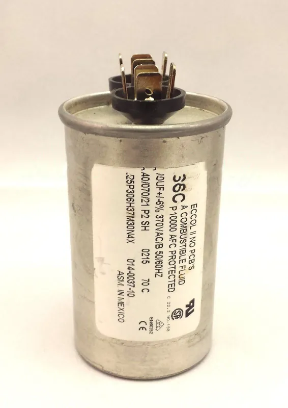 Emerson 914-0037-10 Run Capacitor, 30 mfd 370V Single Round