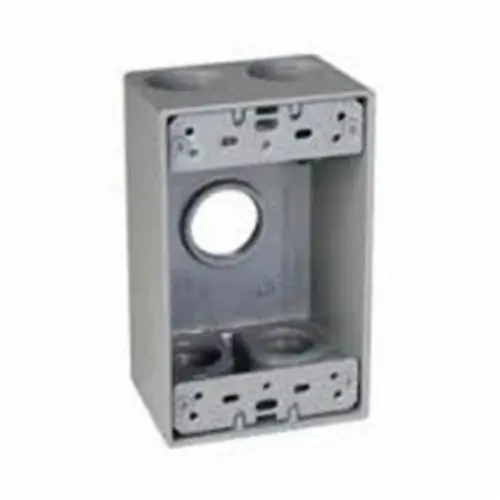 Mulberry Metal Products 30218 Royal Mountie Weatherproof Box With Permanently Attached Mounting Lug, Die Cast Aluminum, 18 cu-in, 1 Gang, 5 Outlets, 4-1/2 in H x 2-3/4 in W x 2 in D