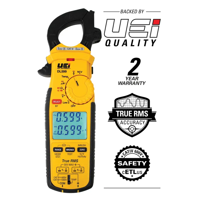 UEI DL599 Wireless Clamp Meter Dual Display TRMS With Temp Inrush PPH Rotation