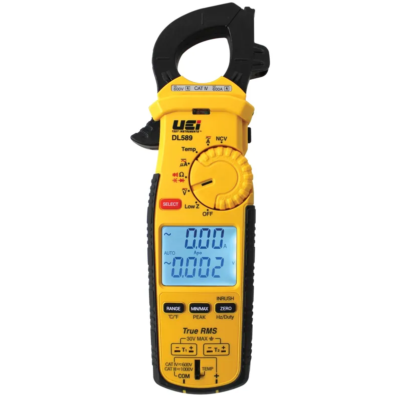 UEI DL589 Clamp Meter 600A Dual Display Trms W/Temp/Inrush/Magnet W/Test Leads