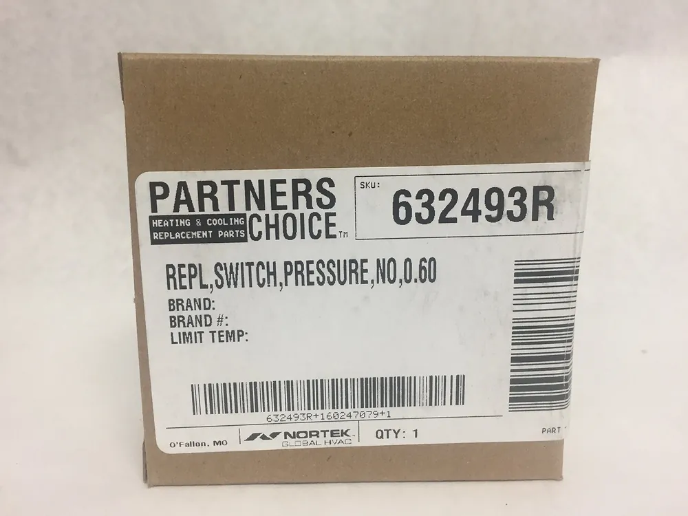 Nordyne 632493R 0.60 inchesWC SPST pressure switch replaces 632493